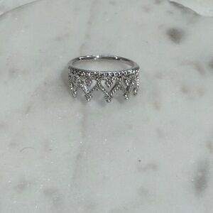 Bomb Party size 5 Silver Heart Crown Ring Delicate